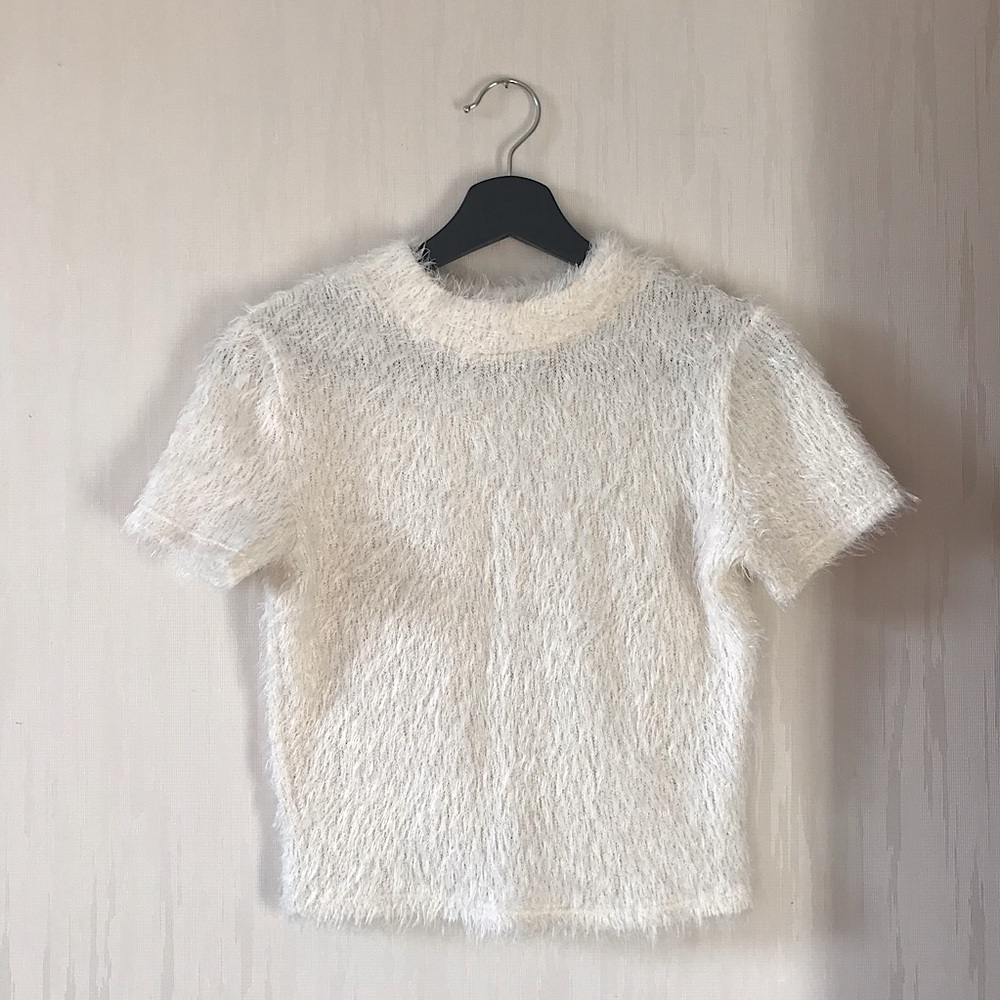 Cream Fuzzy Plush Blouse Top